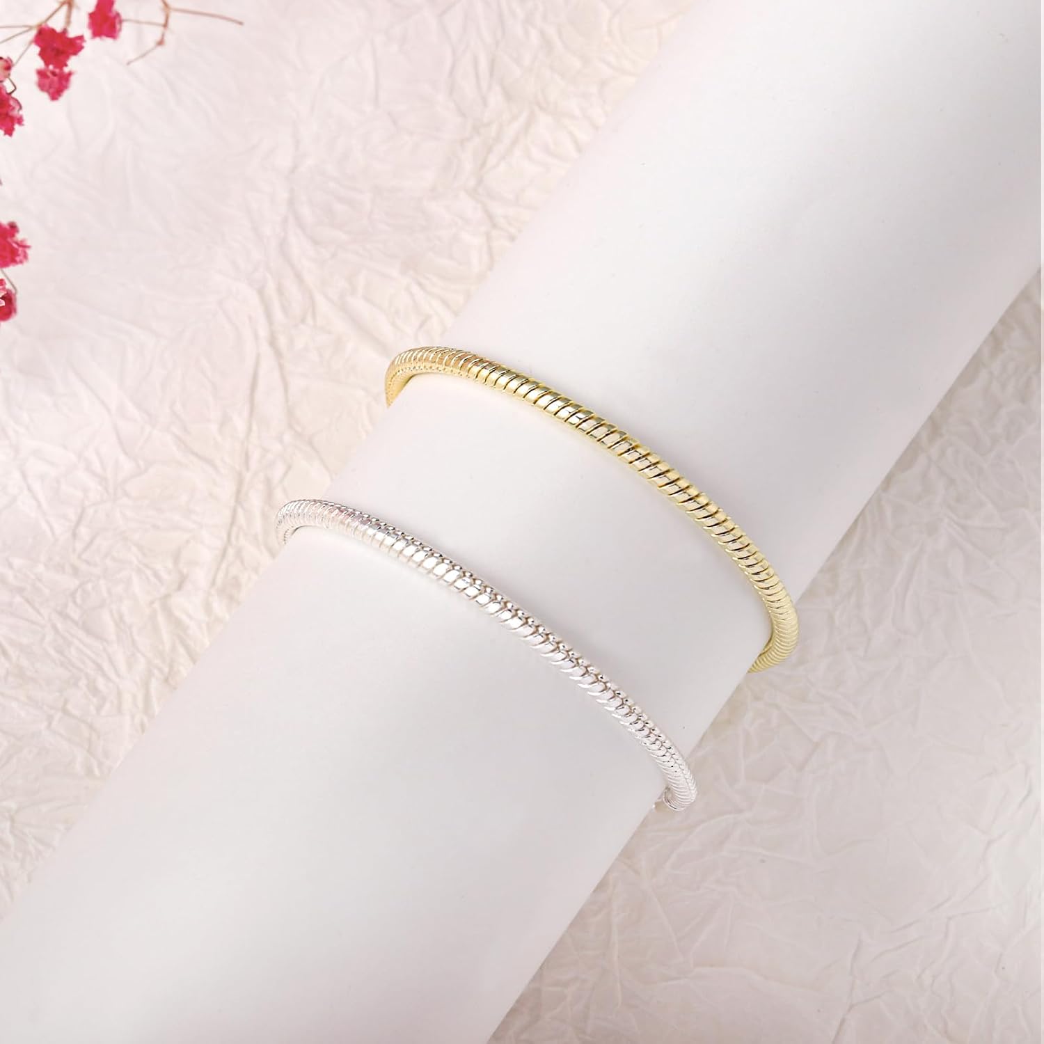 Charm Bracelets for Women, 925 Sterling Silver Plated/14k Gold Bracelet 3mm Dainty Snake Chain Bracelet Men Non Tarnish Jewelry Gifts for Her