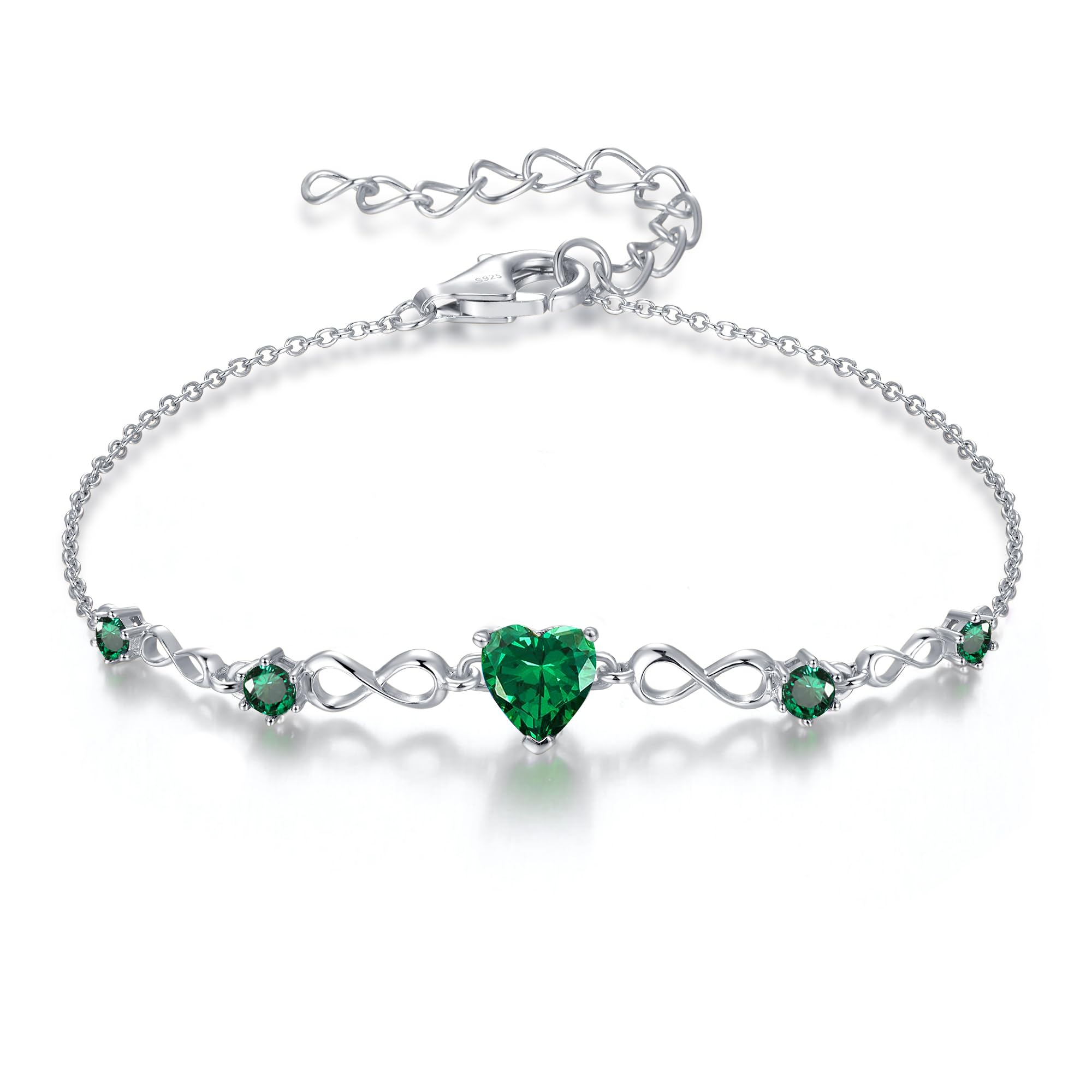 925 Sterling Silver Infinity Heart Birthstone Bracelets for Women