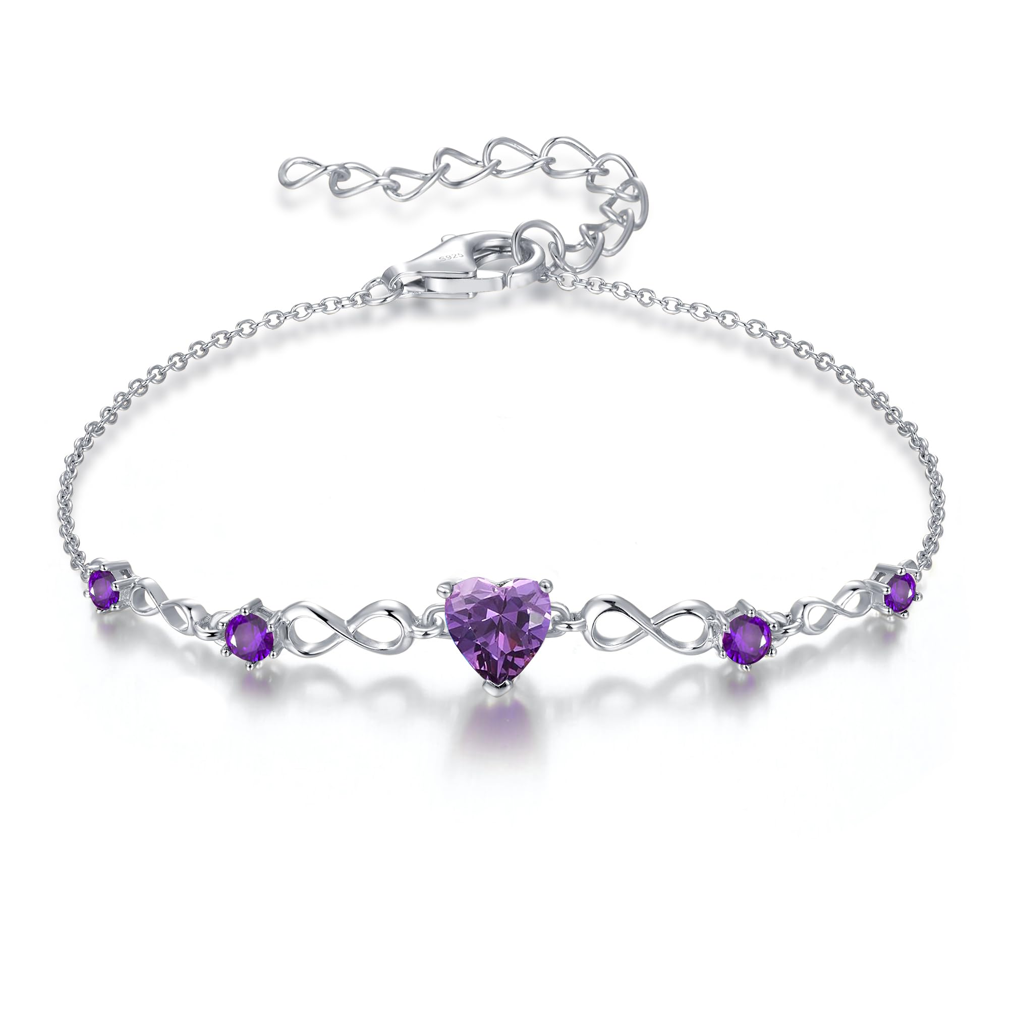 925 Sterling Silver Infinity Heart Birthstone Bracelets for Women